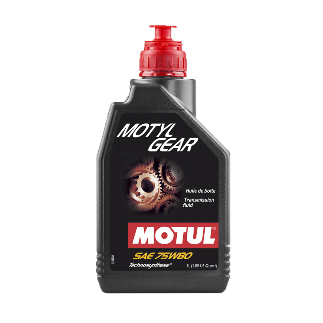 Motul 105782 75w-80 gear oil bottle with red cap