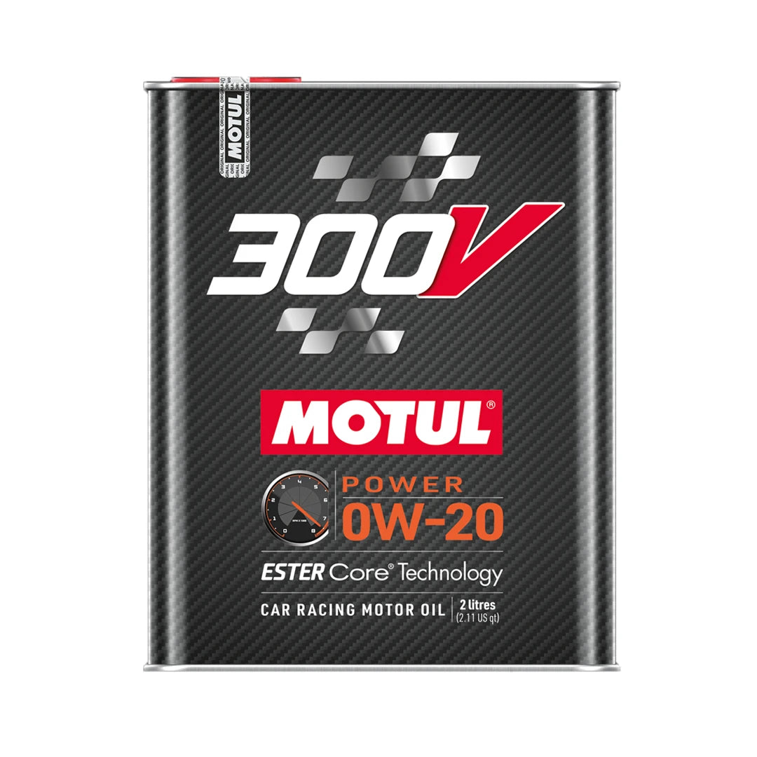 Motul 300V car racing motor oil can on a white background