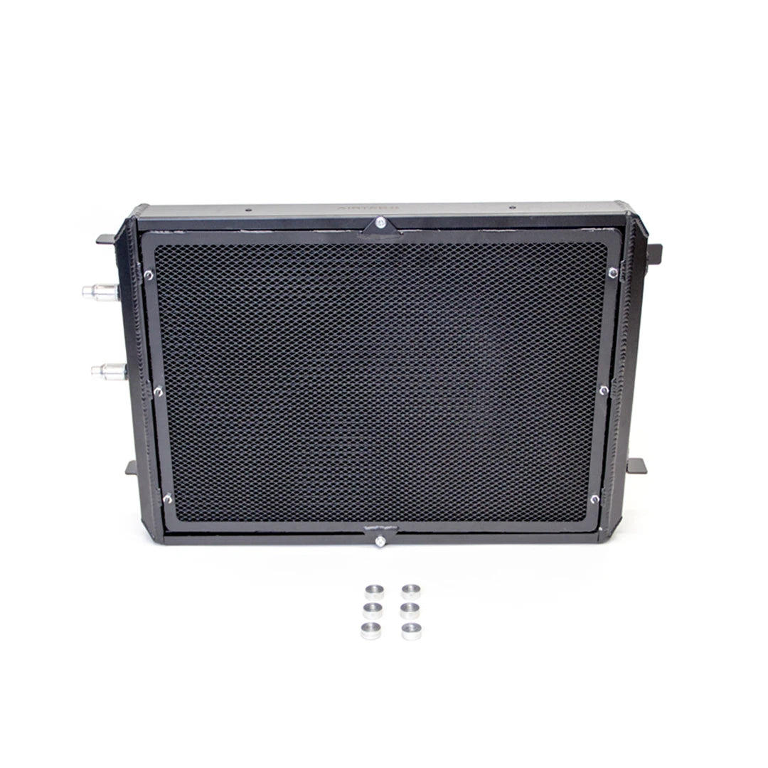Car radiator with mounting brackets on a white background