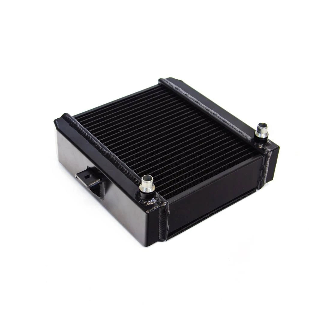 Black metal radiator on a white background