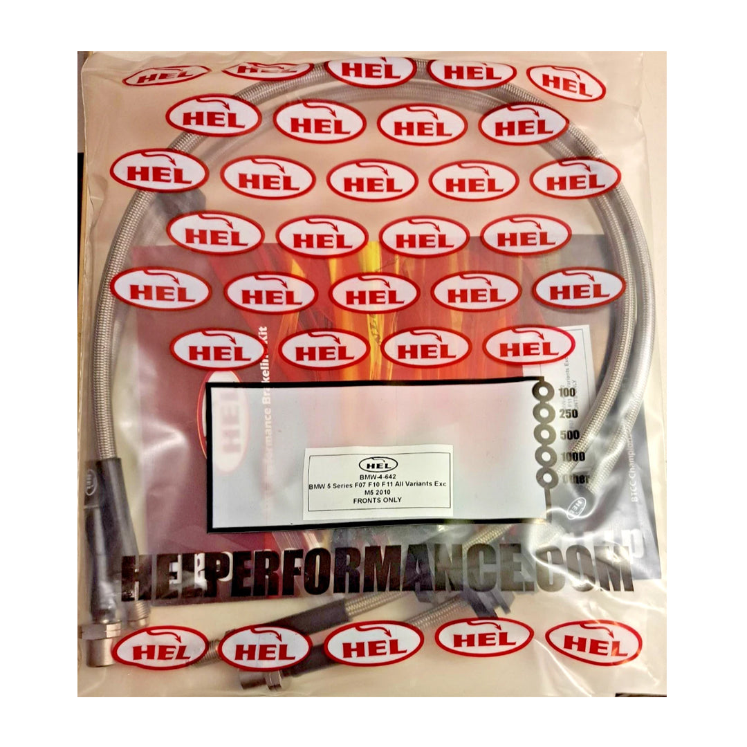 HEL BMW 5 Series F07 F10 F11 Stainless Steel Braided Brake Hoses Clear