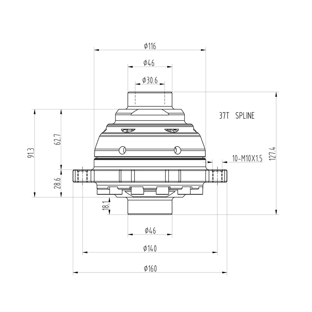 Technical drawing of a Blackline HLF019 limited slip differential
