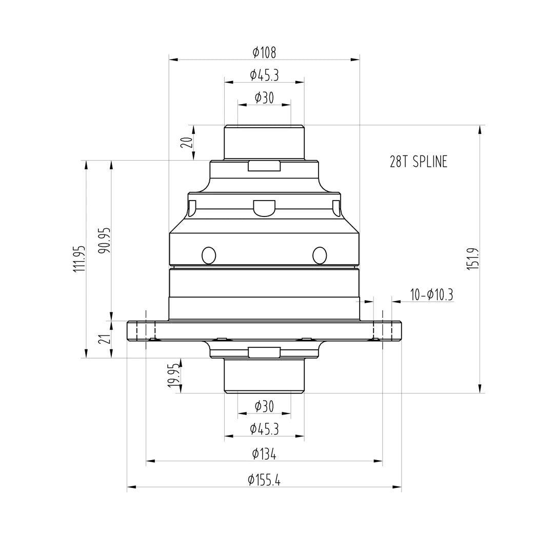 Technical drawing of a Blackline HLF031 limited slip differential