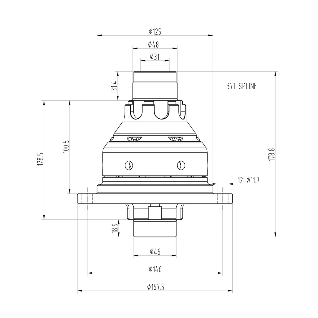 Technical drawing of a Blackline HLF063 limited slip differential