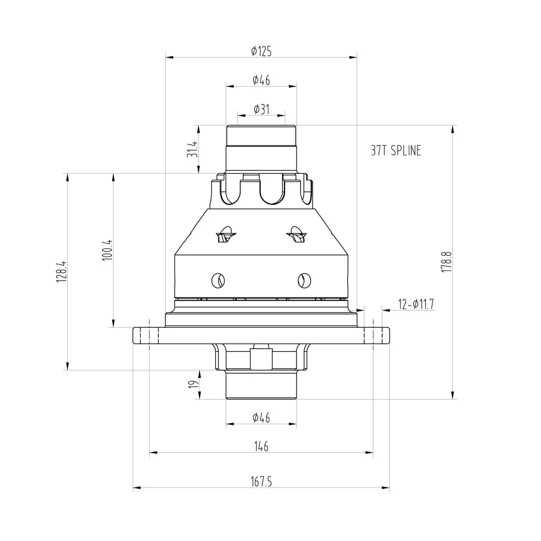 Technical drawing of a Blackline HLF064 limited slip differential