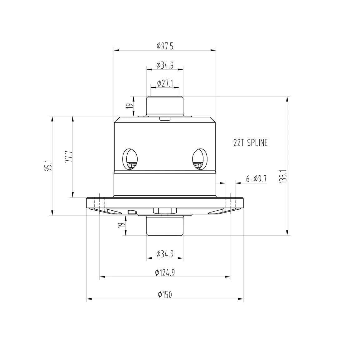Technical drawing of a Blackline PLF130 limited slip differential