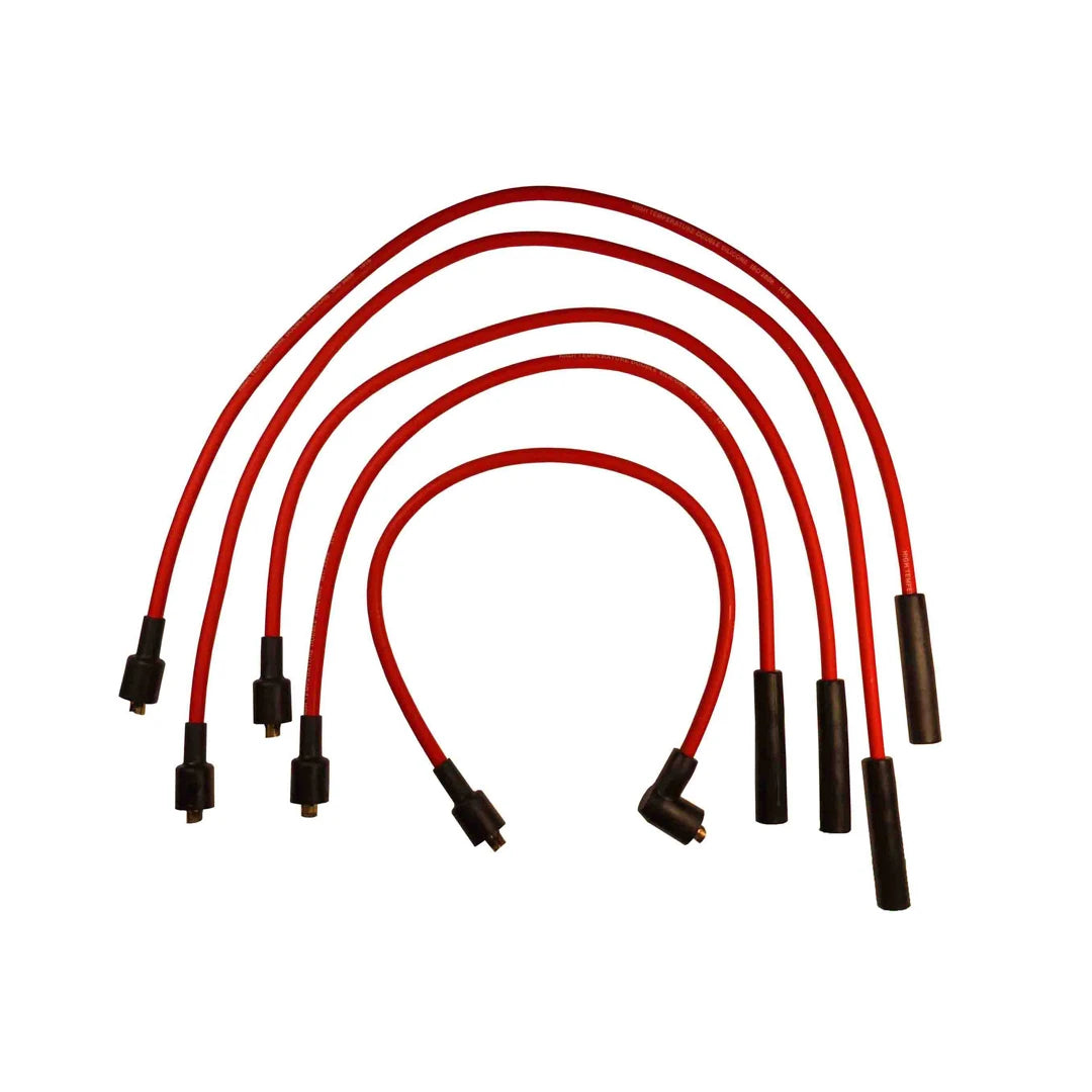 Set of red ignition wires on a white background