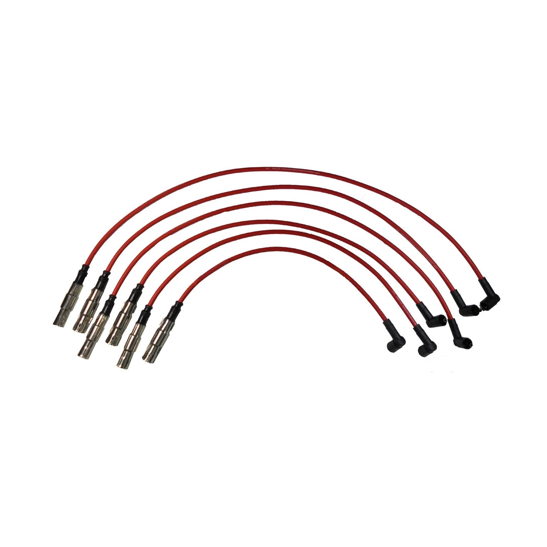 Set of red ignition wires on a white background