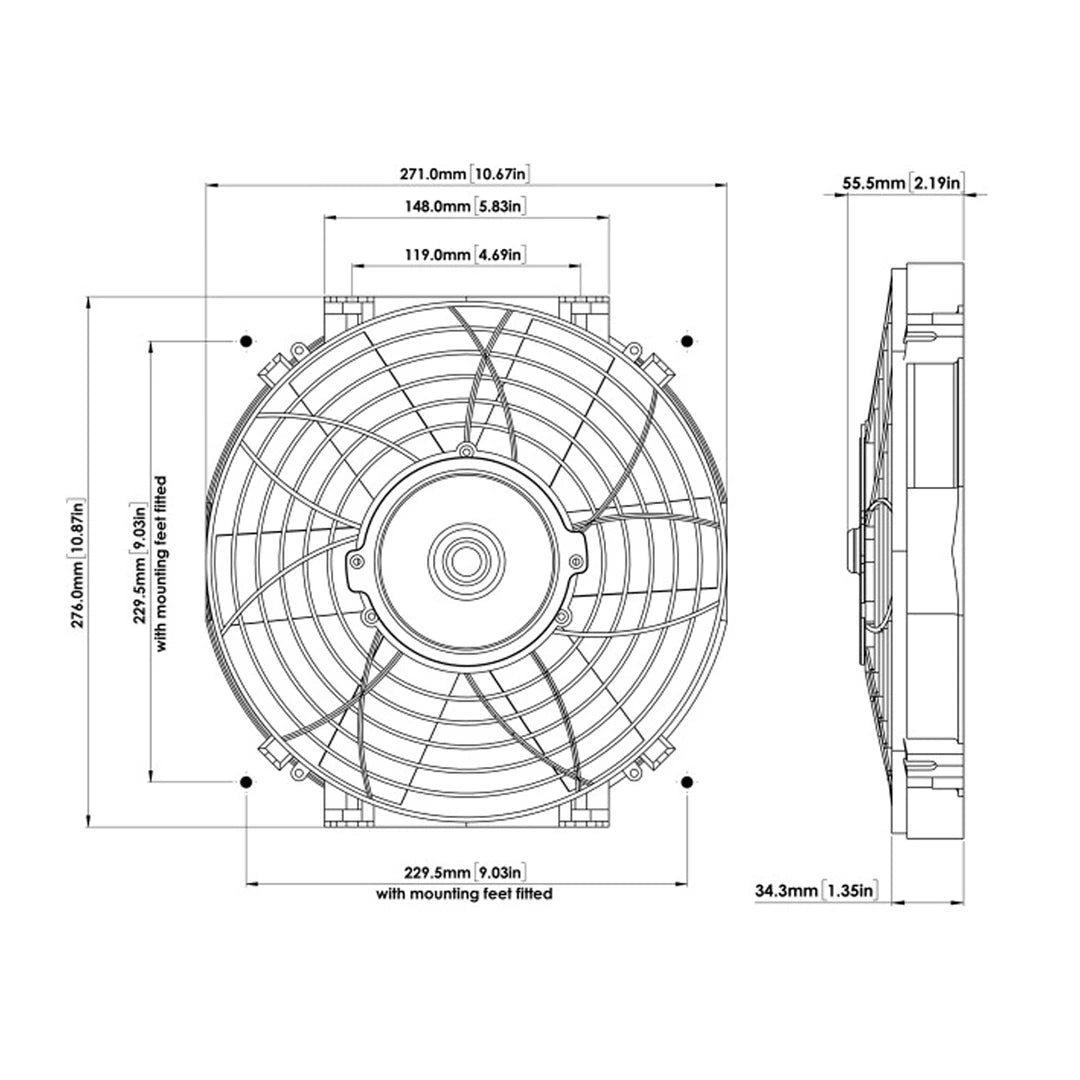 Davies Craig 10" Electric Cooling Fan dimensions