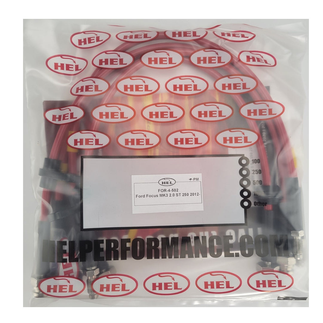 HEL Ford Focus MK3 ST250 Stainless Steel Braided Brake Hoses Red