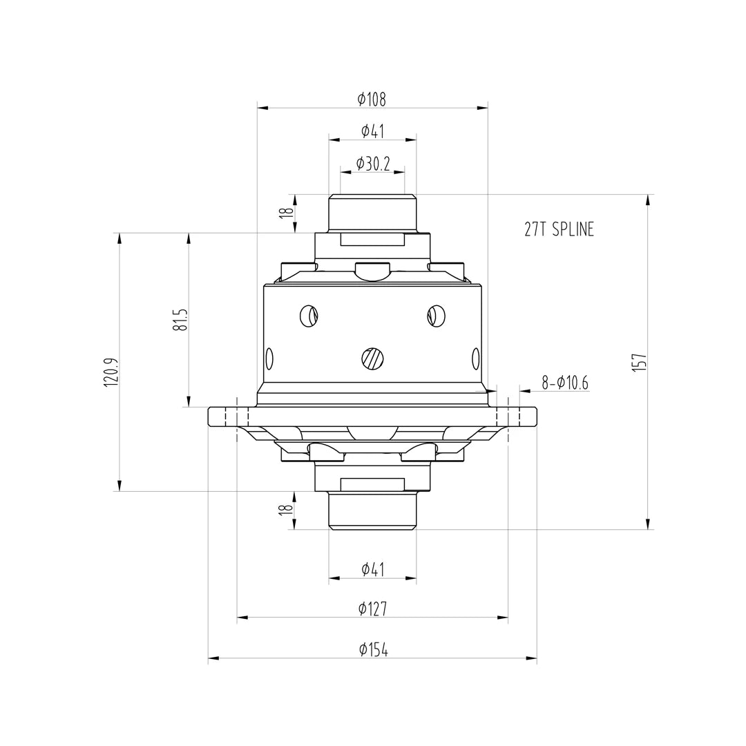 Technical drawing of a Blackline HLF020 limited slip differential
