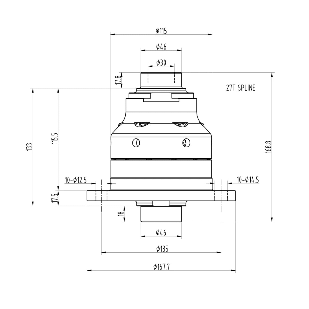 Technical drawing of a Blackline HLF026 limited slip differential