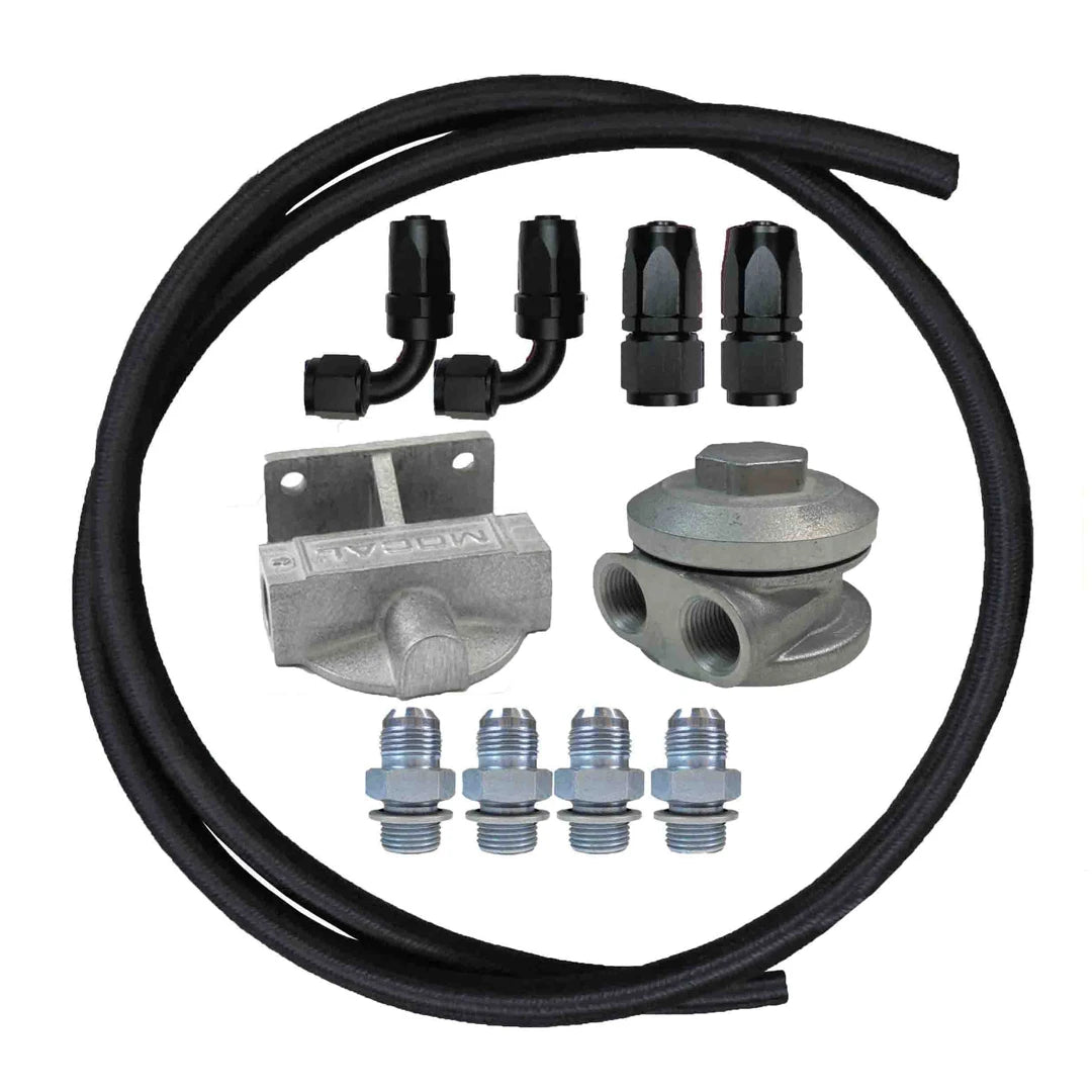 Remote oil filter kit parts laid out