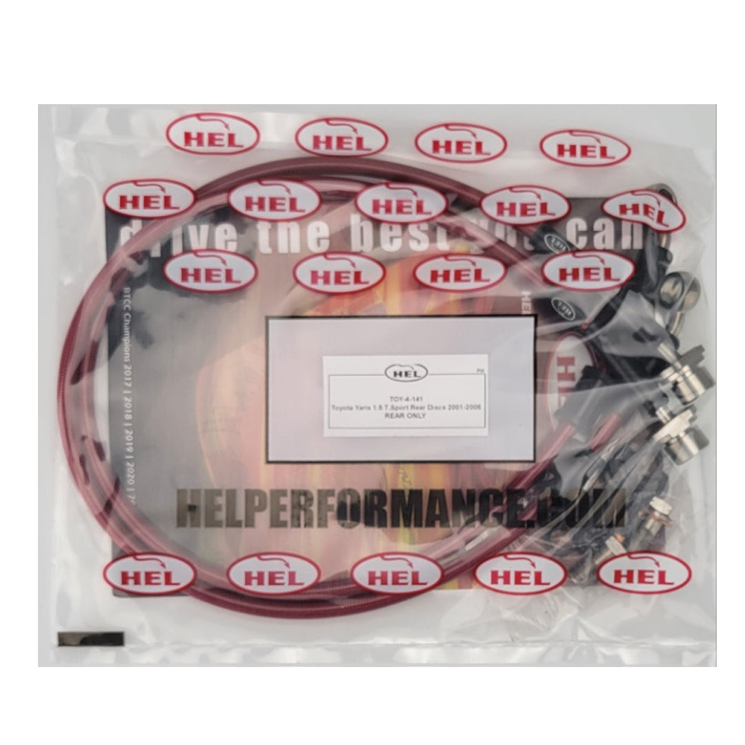 HEL Toyota Yaris T.Sport Stainless Steel Braided Brake Hoses Trans Red