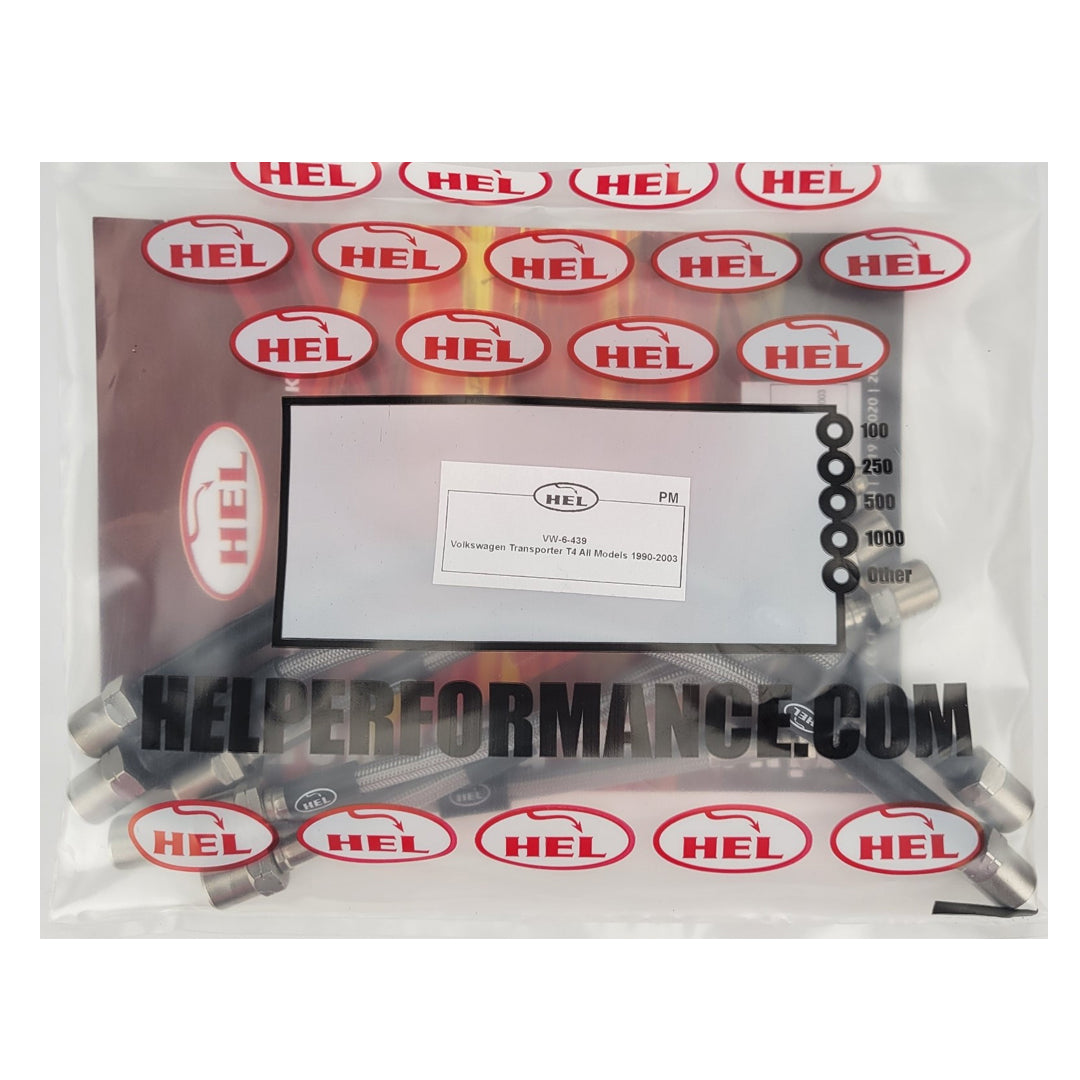 HEL VW Transporter T4 Stainless Steel Braided Brake Hoses Clear