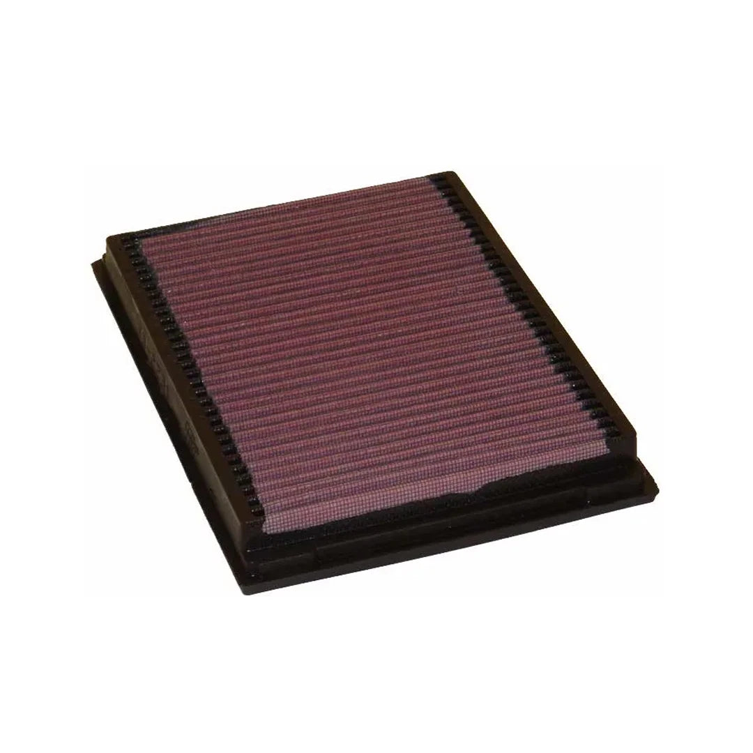 K&N red pleated high performance panel air filter on a white background