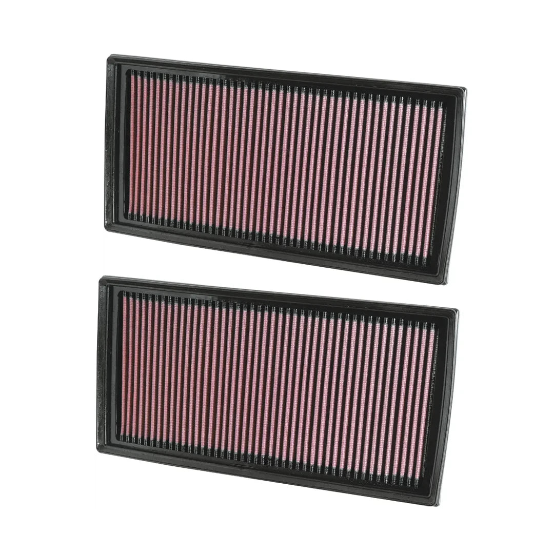 K&N red pleated high performance panel air filter on a white background