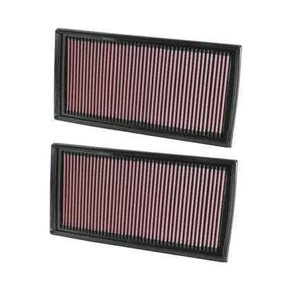 K&N red pleated high performance panel air filter on a white background
