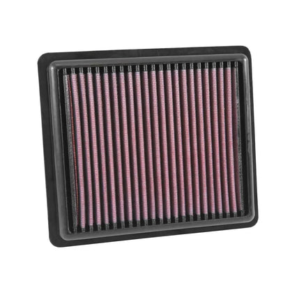K&N red pleated high performance air filter on a white background