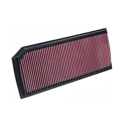 K&N red pleated high performance air filter on a white background