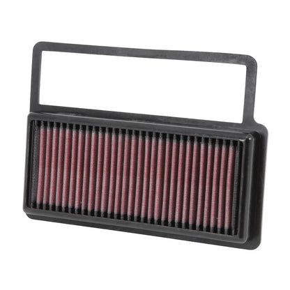K&N red pleated high performance air filter on a white background