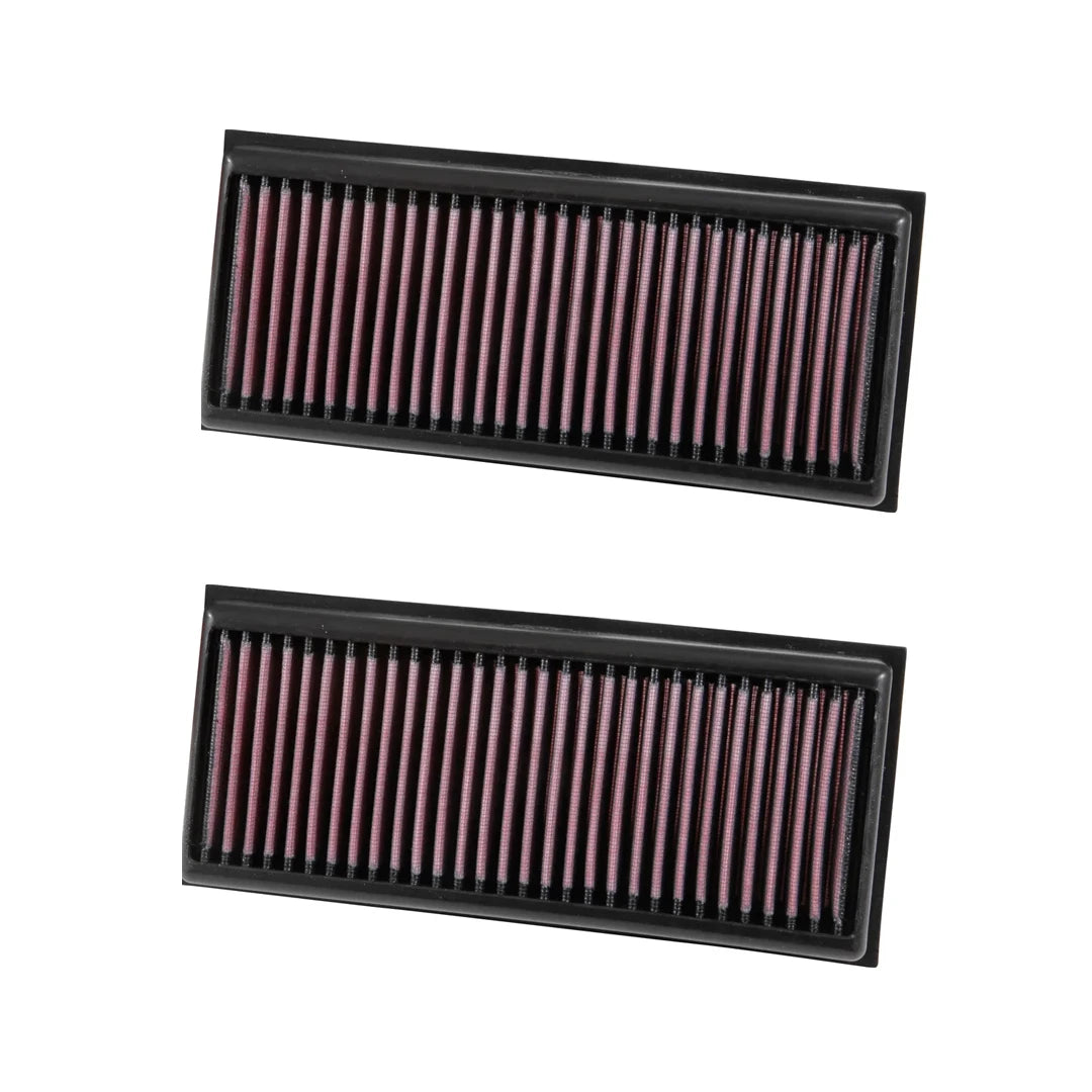 K&N red pleated high performance air filter on a white background