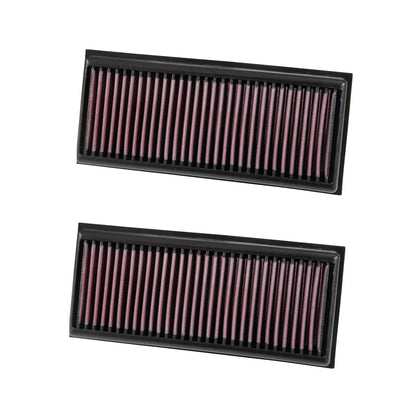 K&N red pleated high performance air filter on a white background
