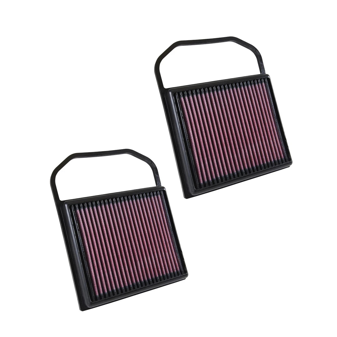 K&N red pleated high performance air filter on a white background
