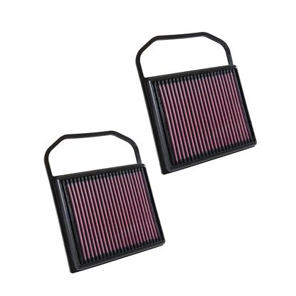 K&N red pleated high performance air filter on a white background