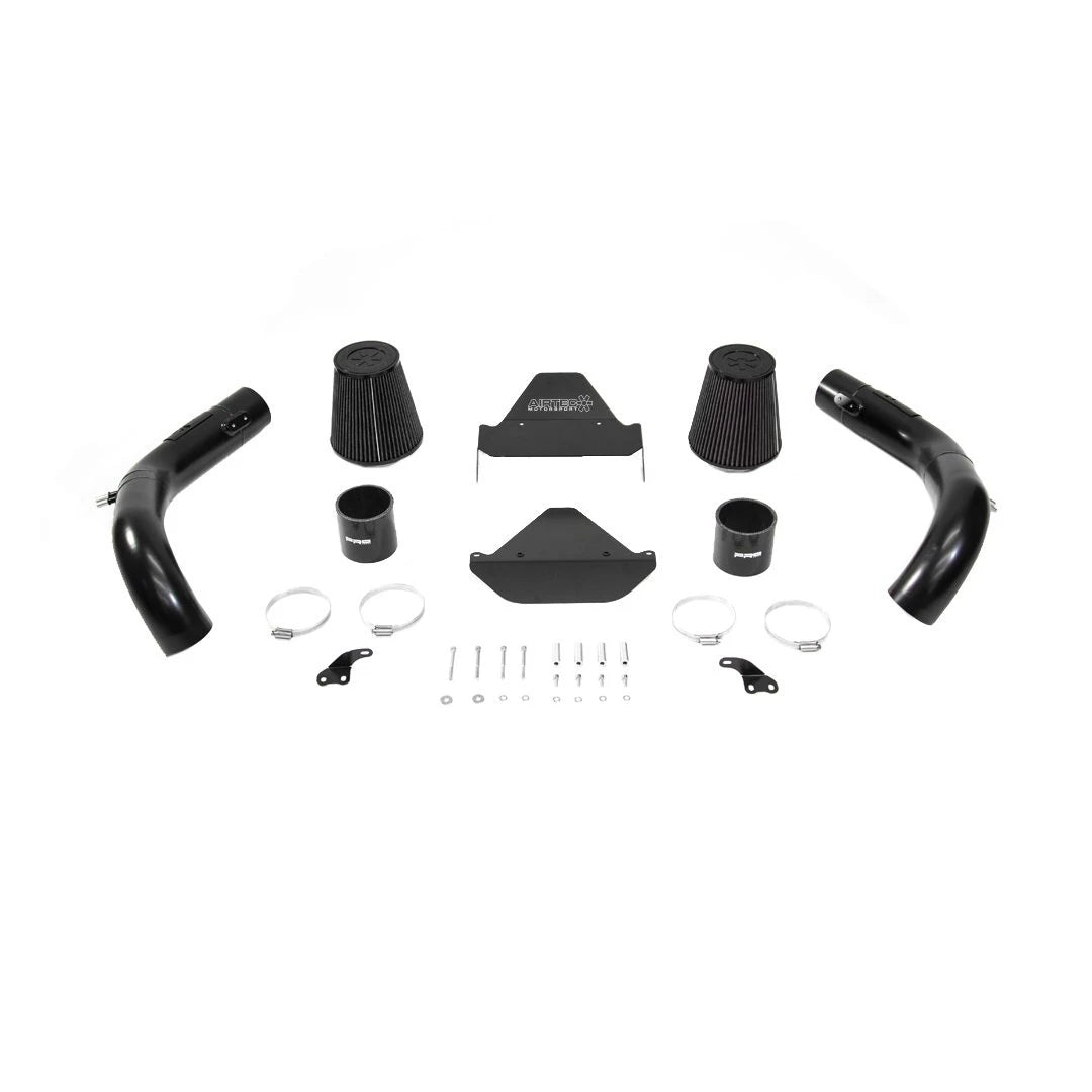 Black AIRTEC automotive air intake system components on a white background