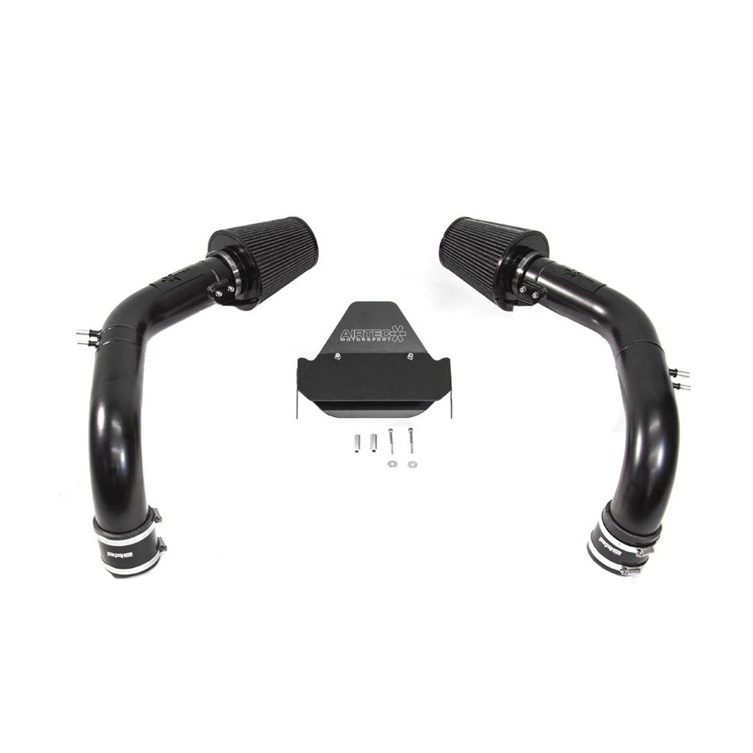 Black AIRTEC automotive air intake system with filter on a white background