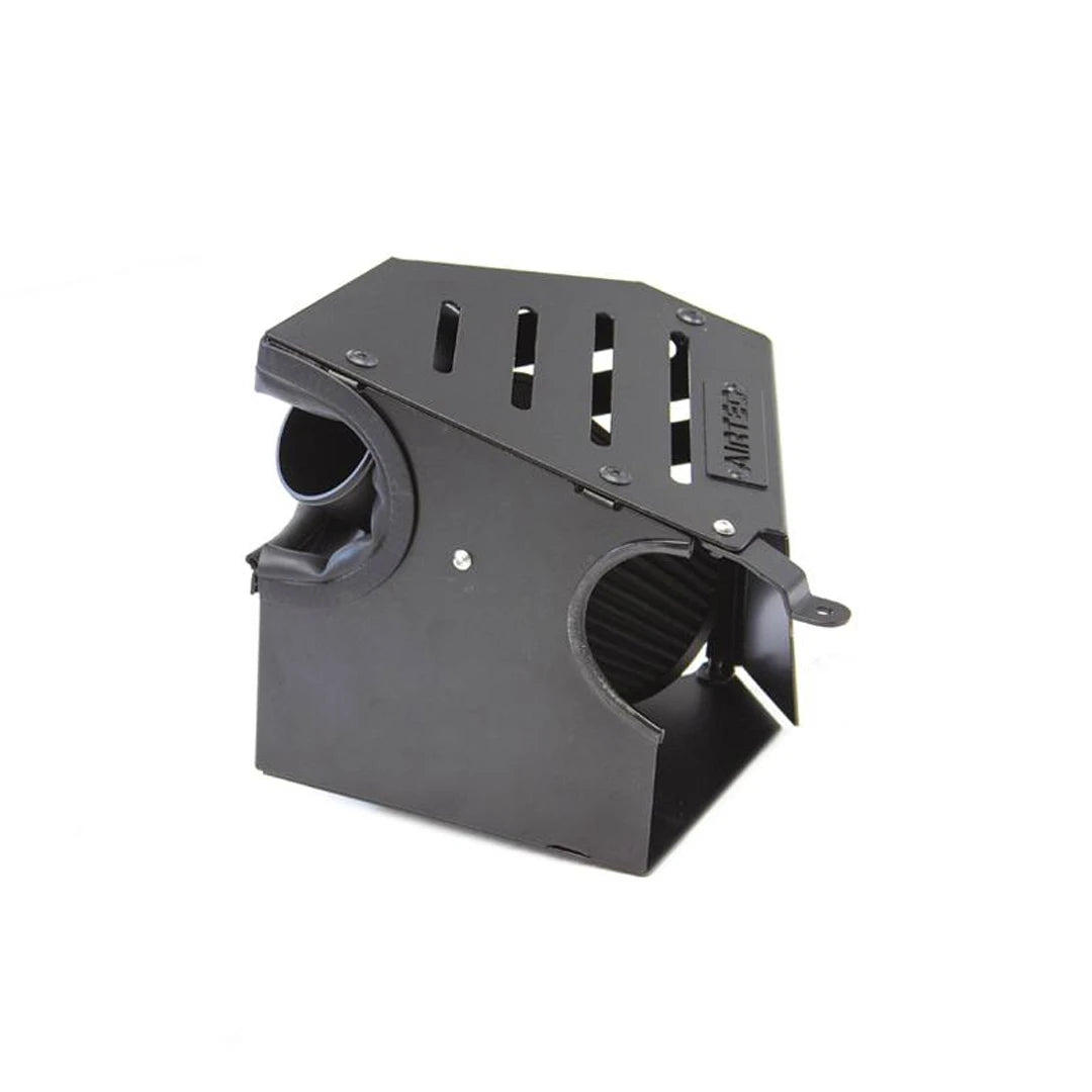 Black metal AIRTEC intake box with cut-out design on a white background