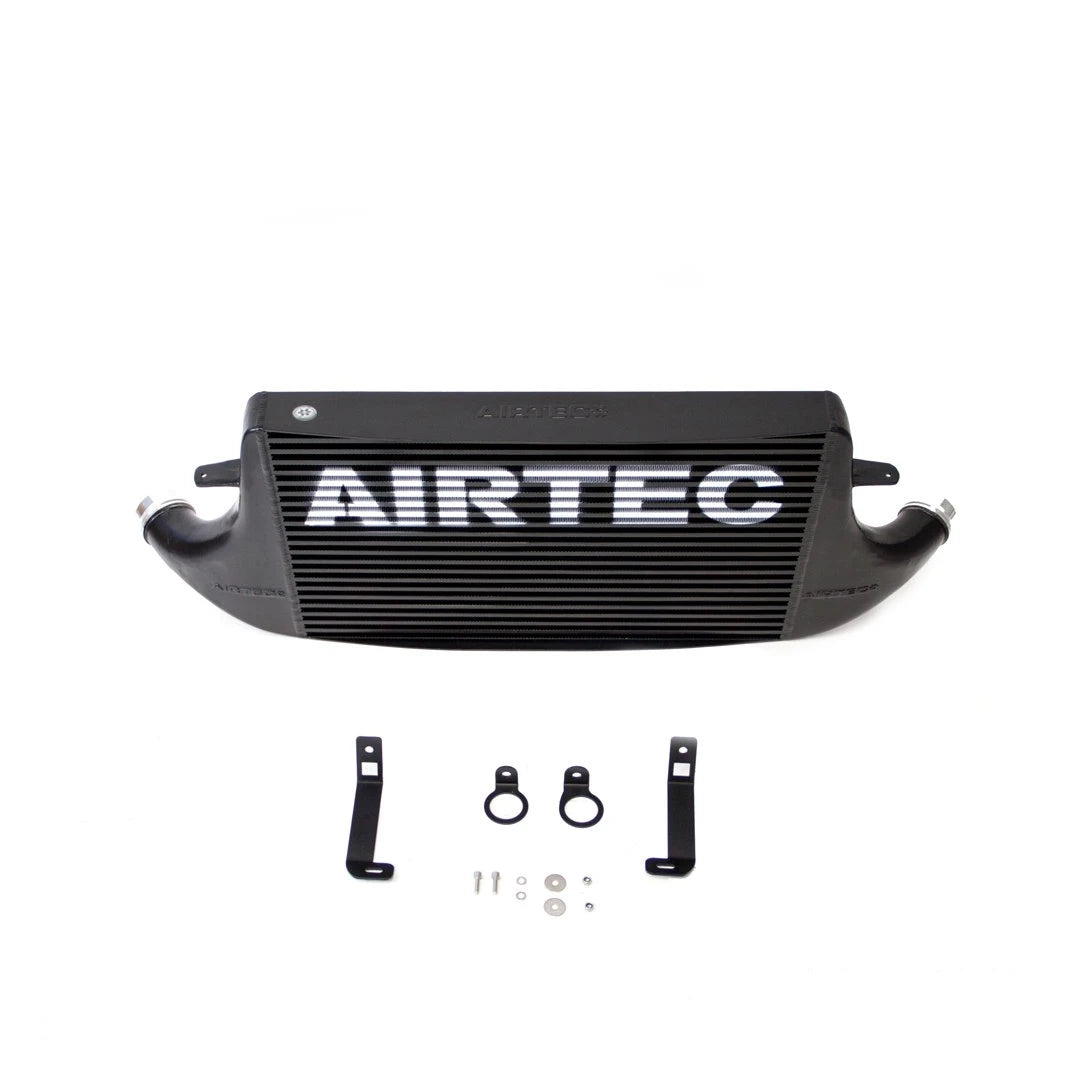 black Airtec intercooler and fittings on a white background