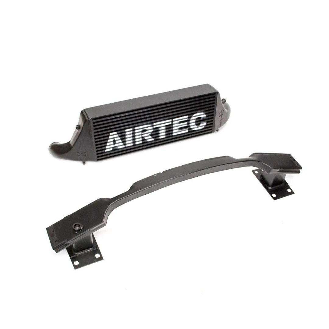 AIRTEC black intercooler and crash bar on a white background