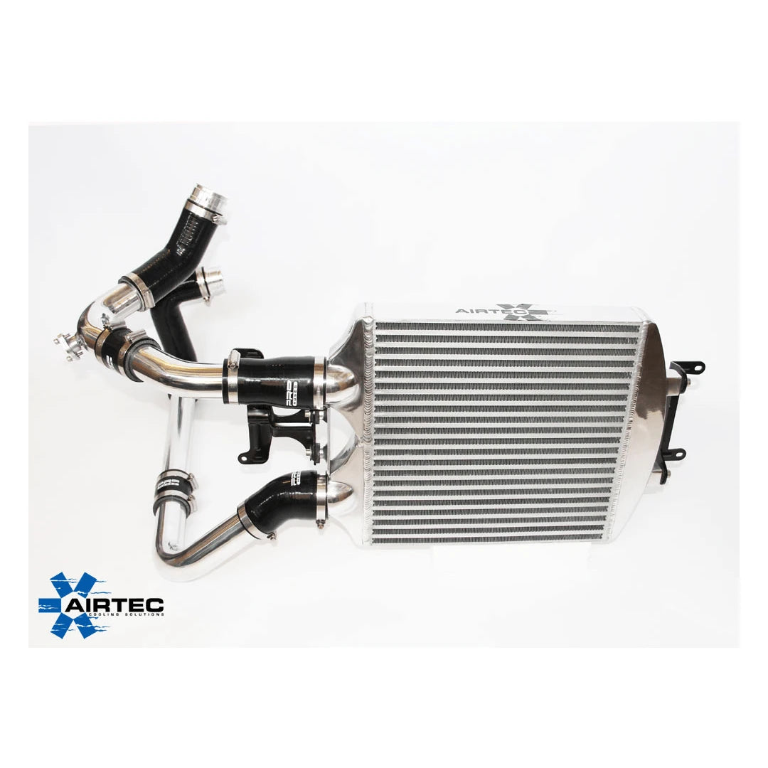 Airtec silver intercooler and pipework on a white background