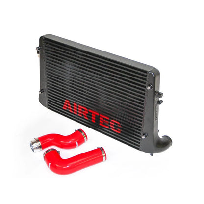 AIRTEC black intercooler and pipework on a white background