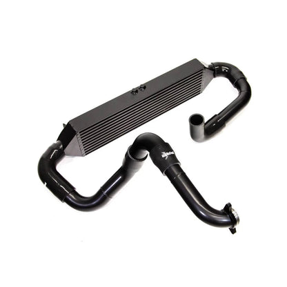 Black AIRTEC intercooler and pipework on a white background