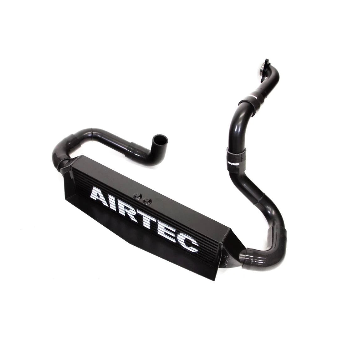 Black AIRTEC intercooler and pipework on a white background