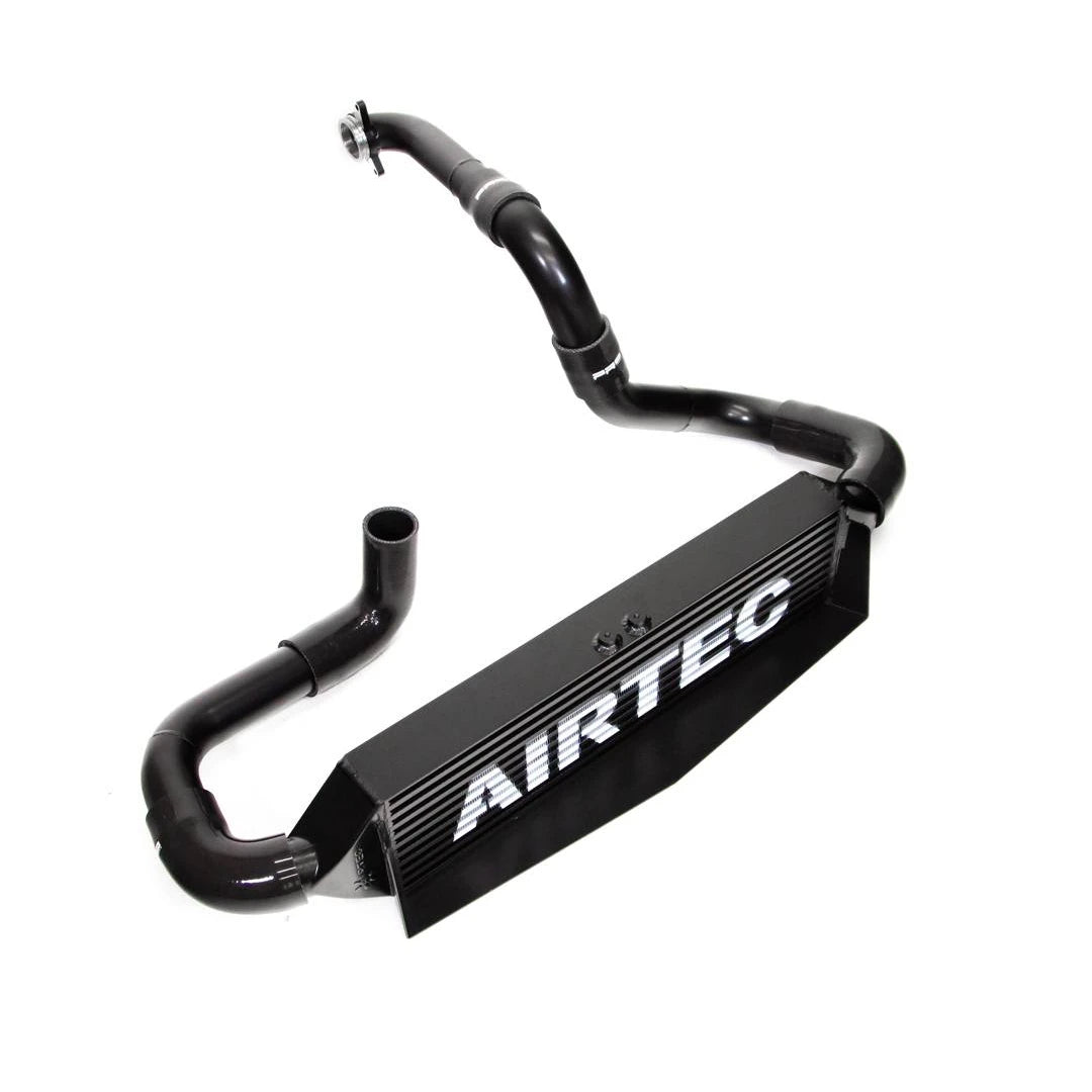 Black AIRTEC intercooler and pipework on a white background