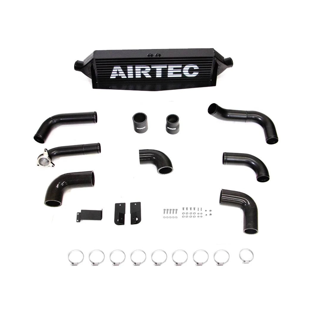 Black AIRTEC intercooler and pipework on a white background