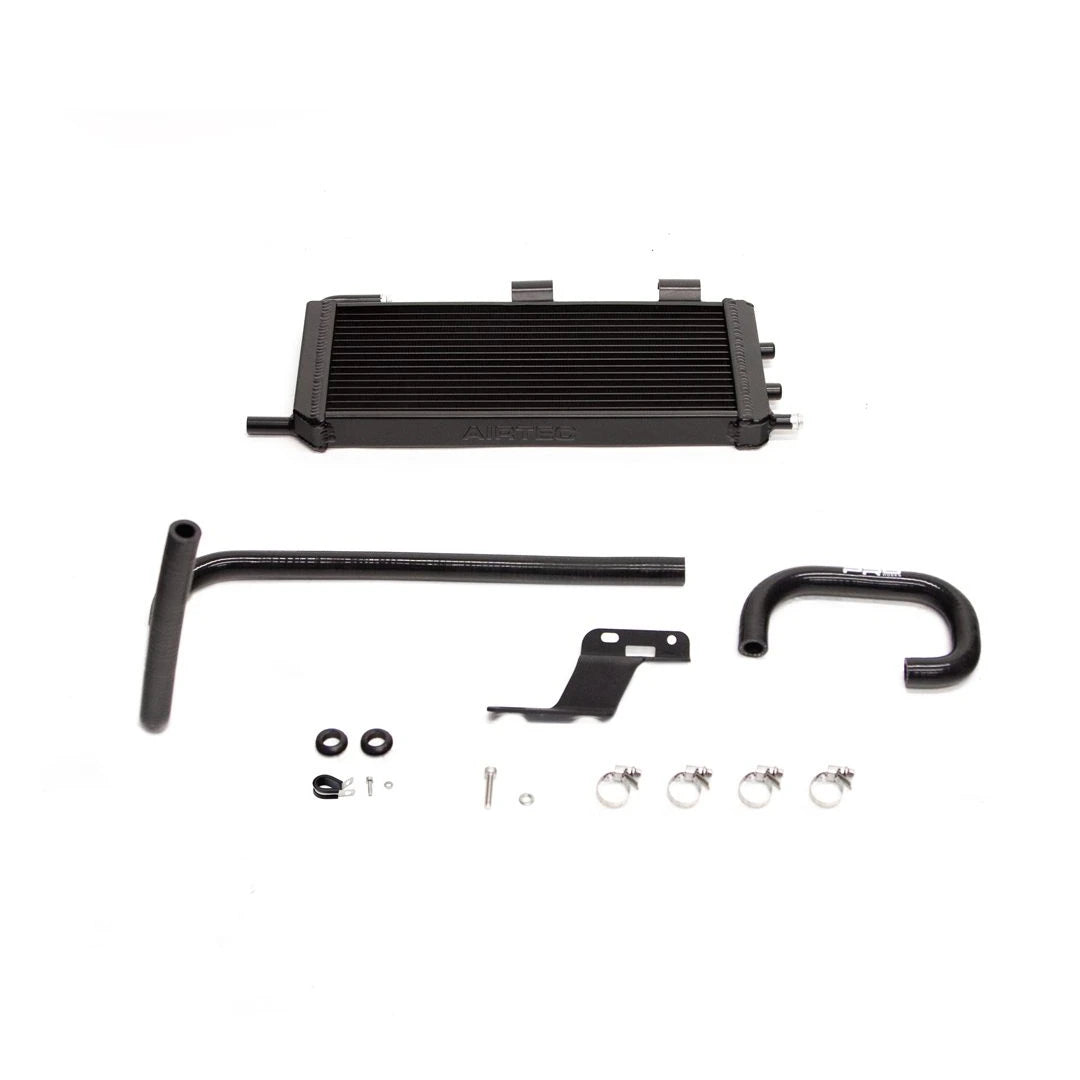 Airtec black radiator and fixings on a white background