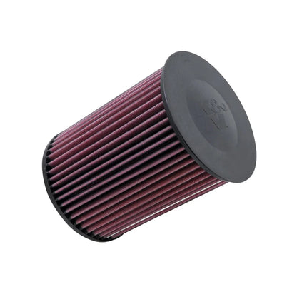 K&N red pleated high performance air filter on a white background