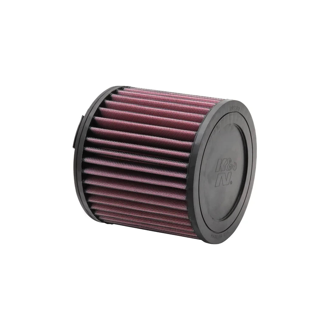 K&N red pleated high performance air filter on a white background