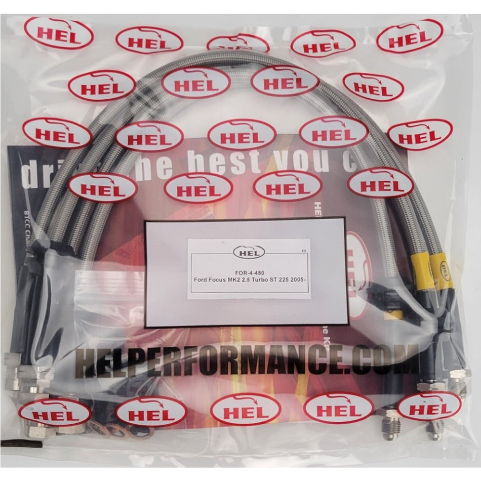 HEL Performance Ford Focus MK2 ST Stainless Steel Braided Brake Hoses Clear