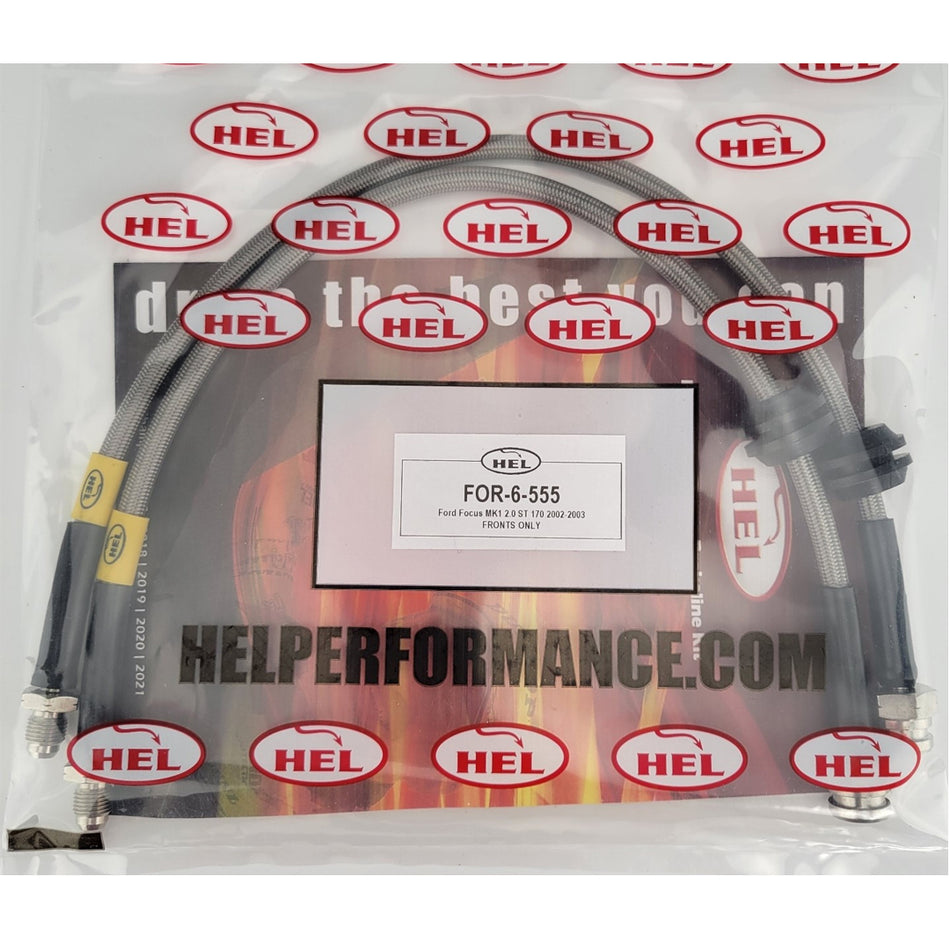 HEL Performance Ford Focus MK1 ST170 Stainless Steel Braided Brake Hoses Clear