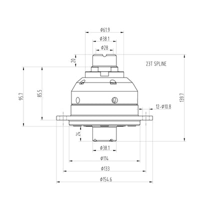 Technical drawing of a Blackline HLF013 limited slip differential