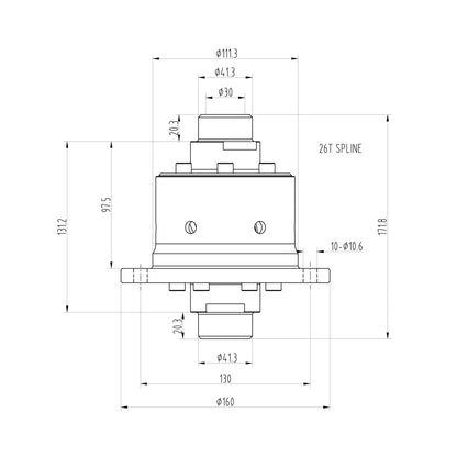 Technical drawing of a Blackline HLF014 limited slip differential