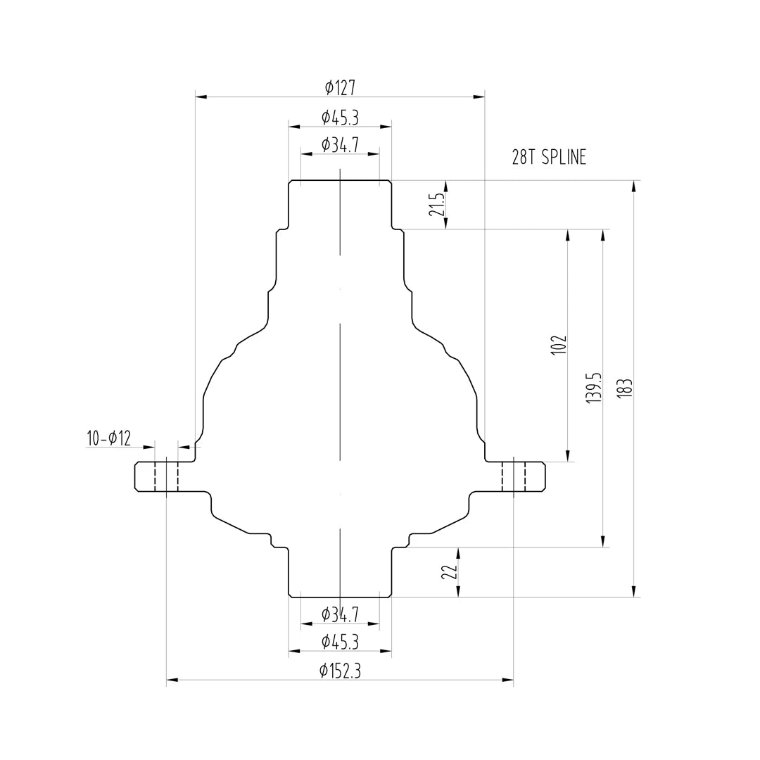 Technical drawing of a Blackline HLF017 limited slip differential