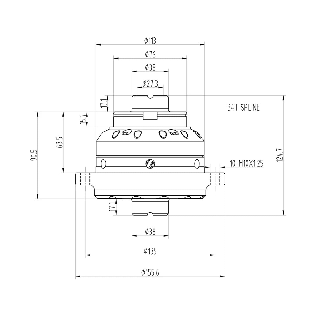 Technical drawing of a Blackline HLF040 limited slip differential