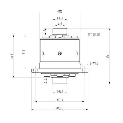 Technical drawing of a Blackline HLF041 limited slip differential